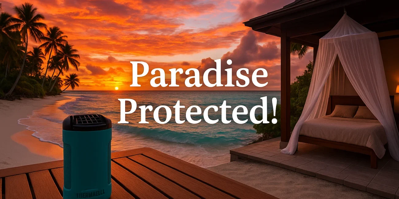 Cook Islands resorts sunset with Thermacell for dengue safety