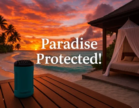 Cook Islands resorts sunset with Thermacell for dengue safety